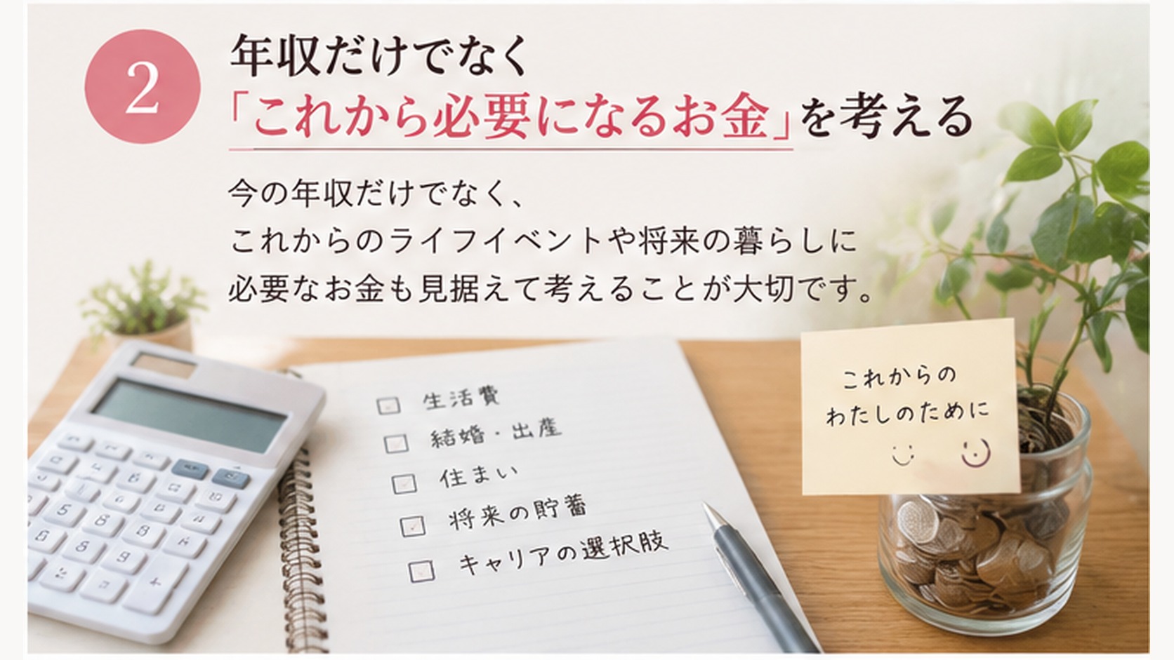 年収とこれから必要になるお金を考えるイメージ