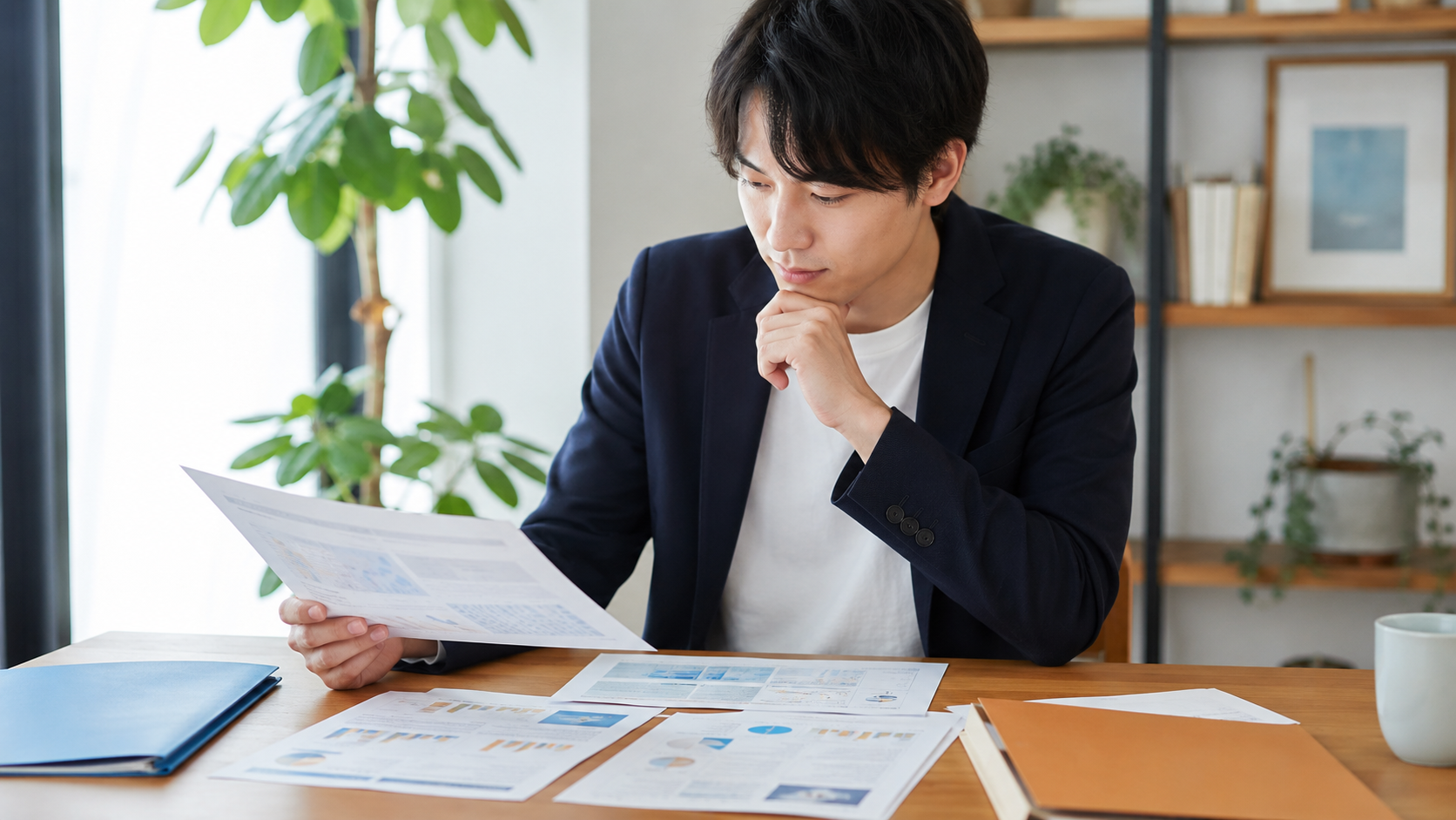 第二新卒の求職者が求人情報や会社資料を見ながら応募先を調べている様子