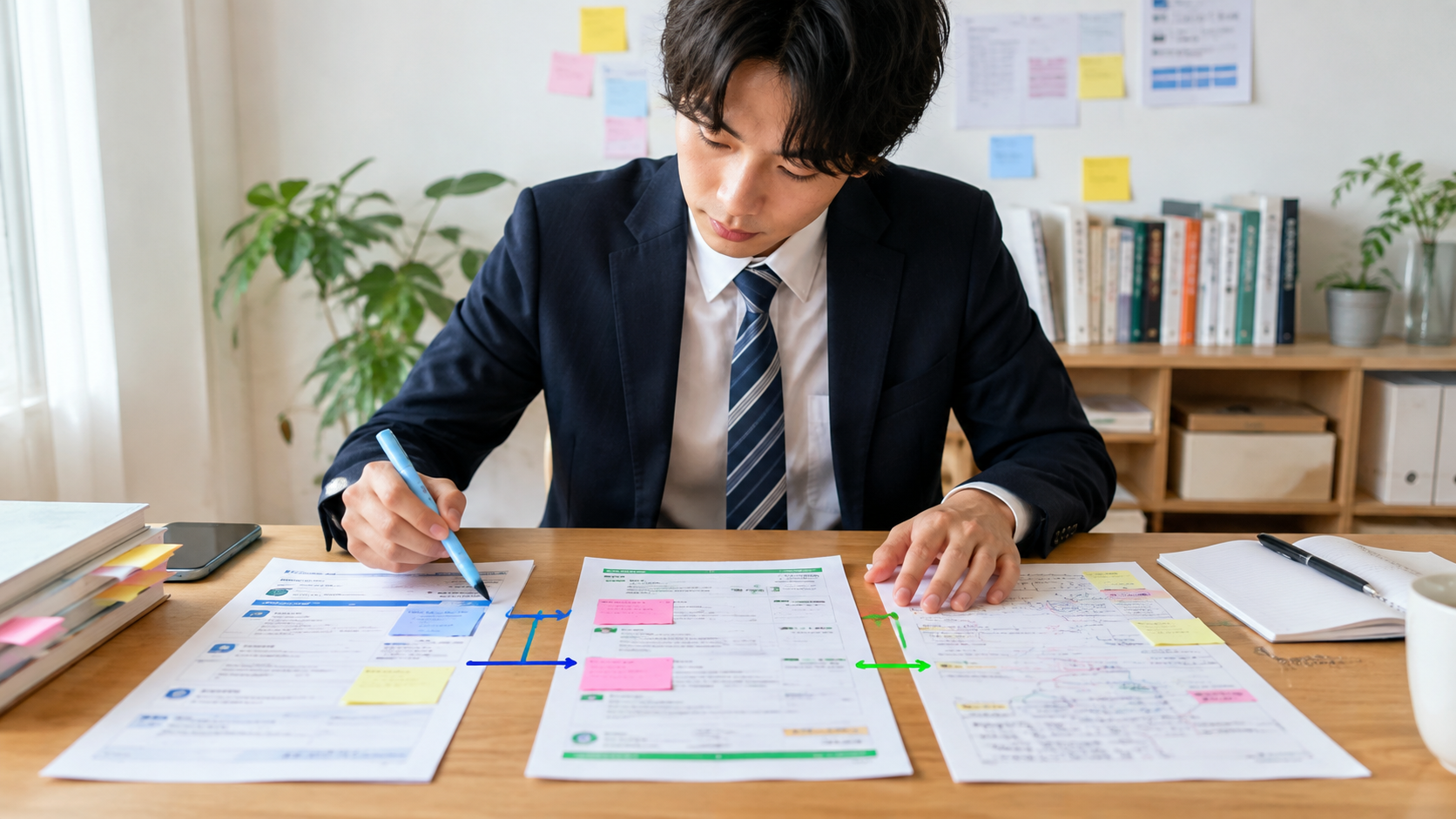第二新卒の求職者が自分の経験と応募先の仕事内容との接点を考えている様子