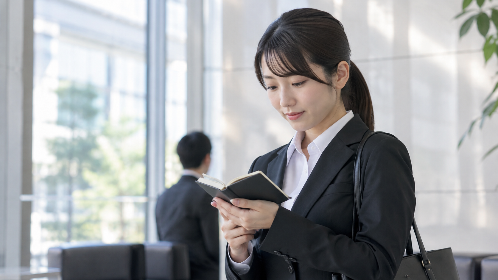 第二新卒の応募者が面接前に用意した逆質問のメモを確認している様子
