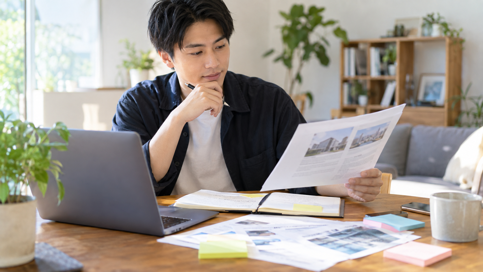 転職希望者が求人票や企業資料を比較しながら会社選びをしている様子