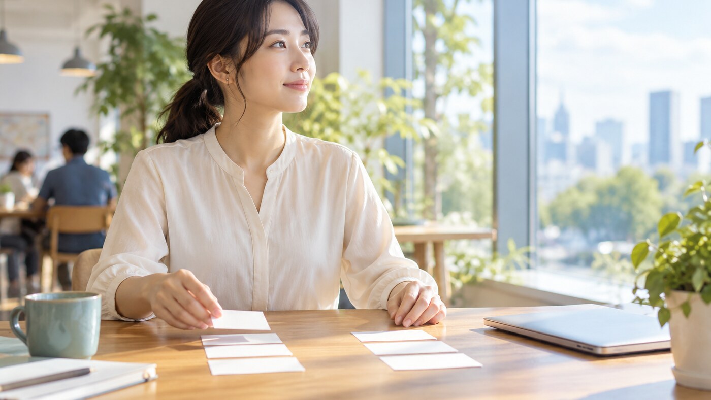 自分の経験とキャリアアドバイザーの仕事内容を比べる若手会社員