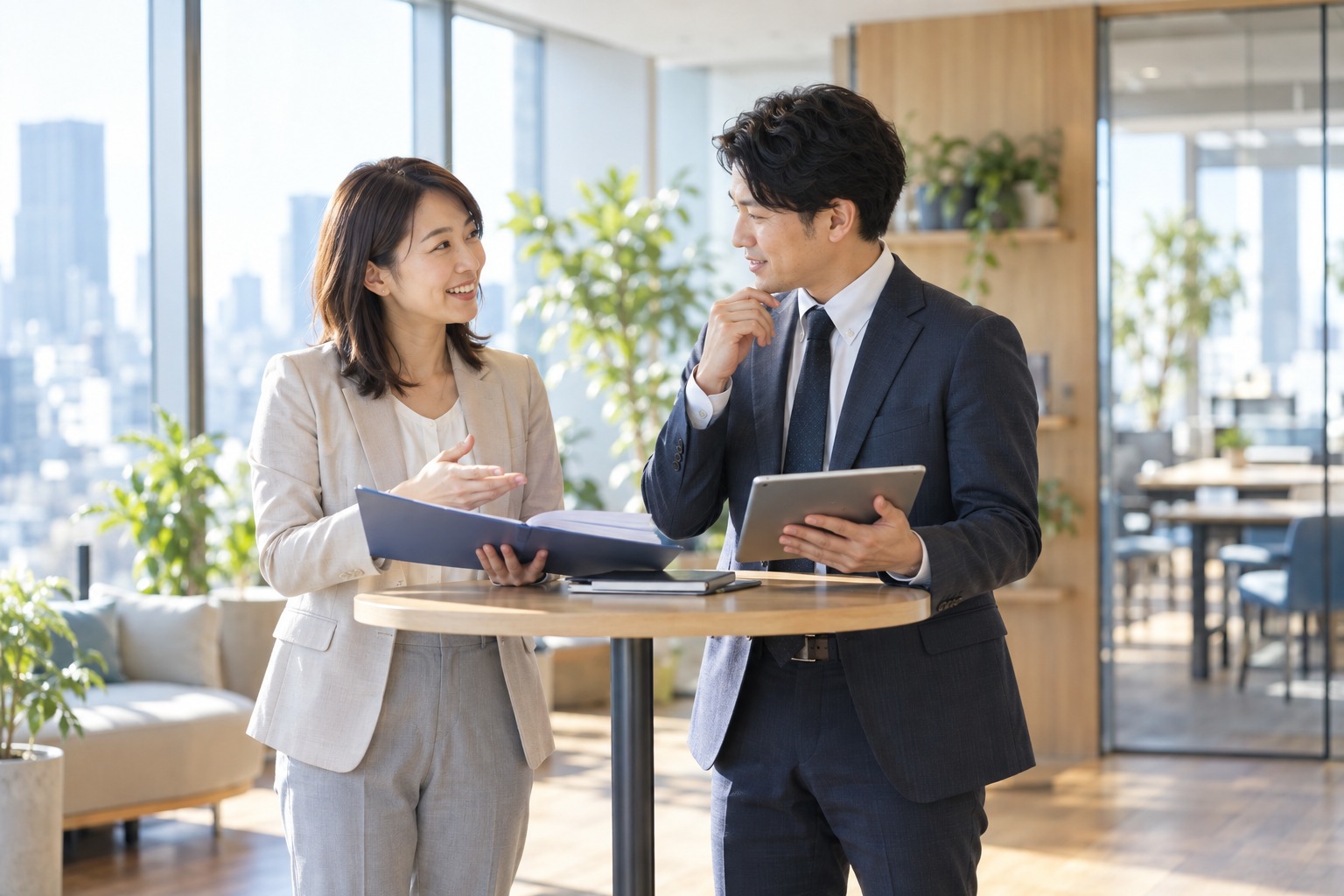 求職者と求人企業の情報を共有する二人の担当者
