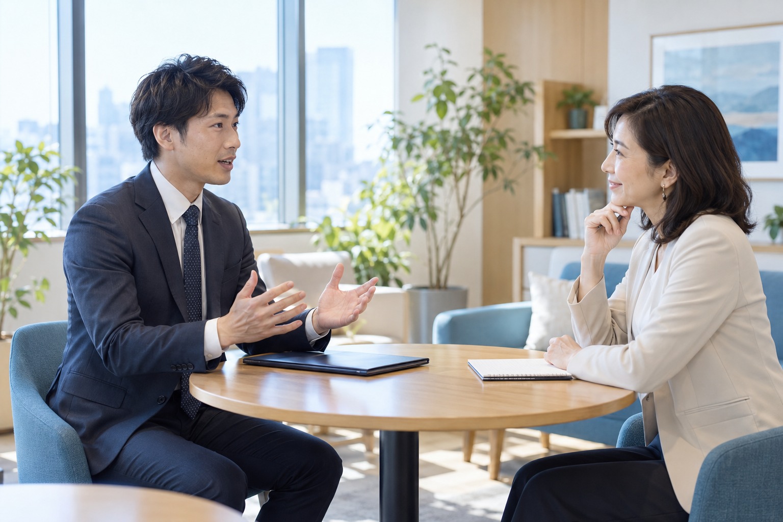 チームで目標を確認するキャリアアドバイザー