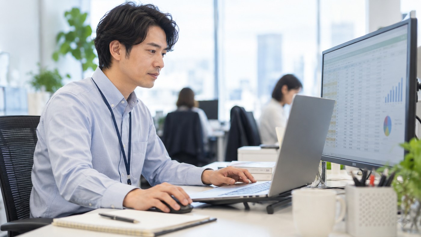 日常業務の改善経験を振り返る 表計算ソフトを使い日常業務の改善に取り組む会社員