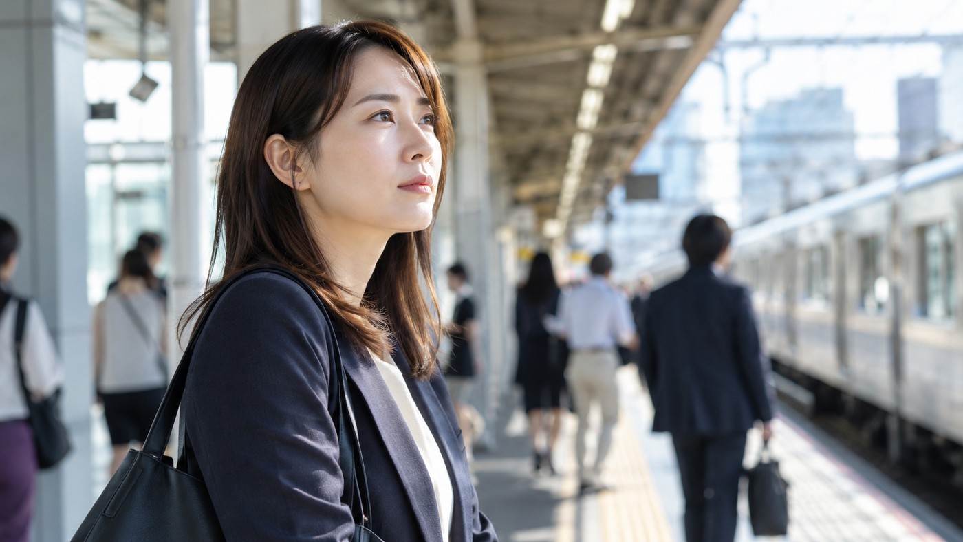 転職するか今の会社に残るかを考えながら駅のホームに立つ会社員