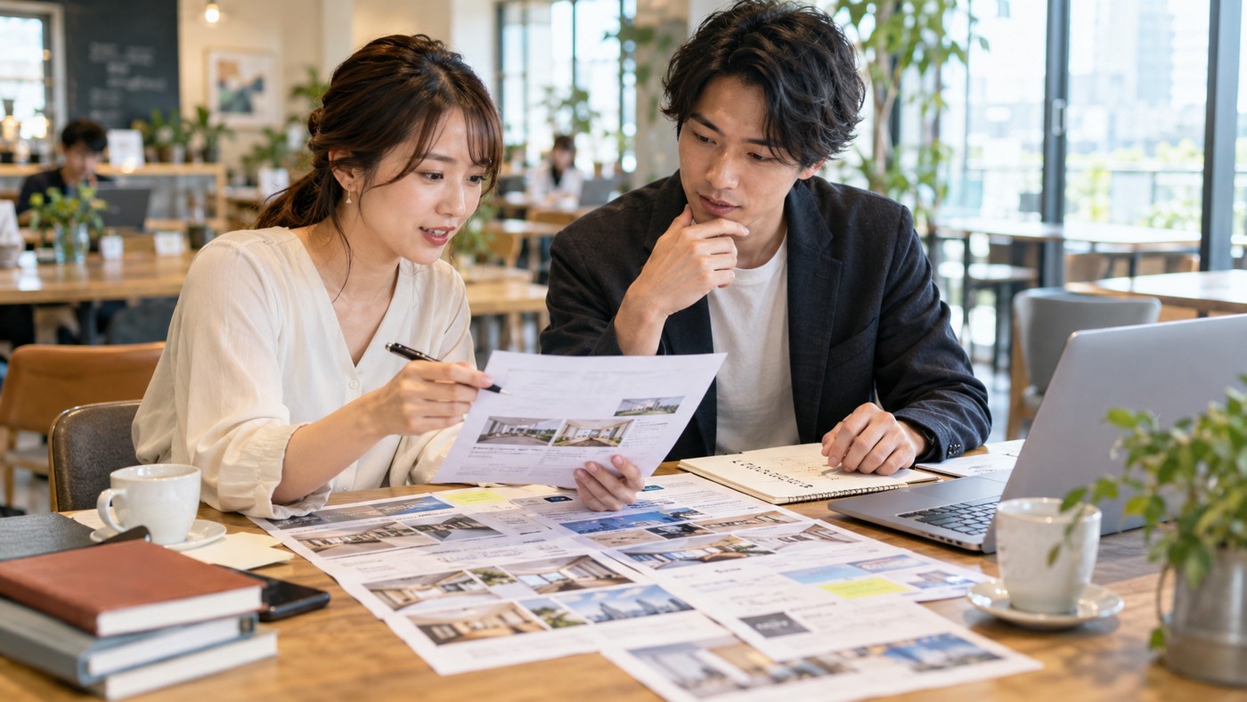 複数の求人情報を二人で見比べる様子