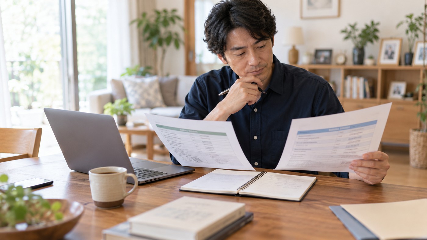 現在の会社と内定先の条件を比較する会社員