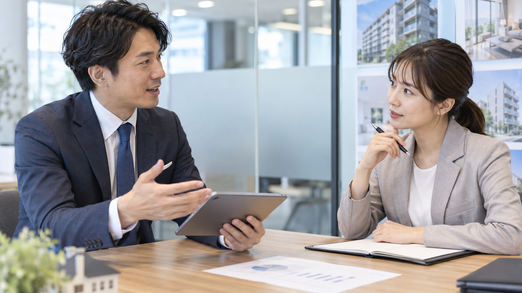 不動産会社の面接で目標や評価方法について逆質問する応募者