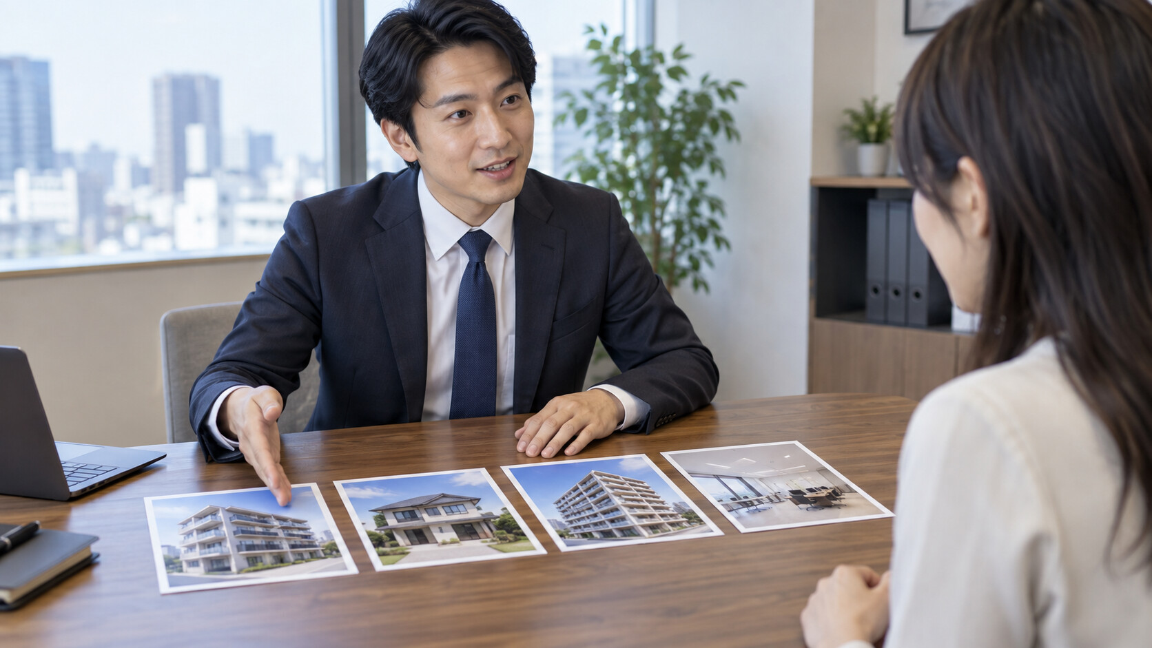 不動産の職種の違いについて説明を受ける応募者