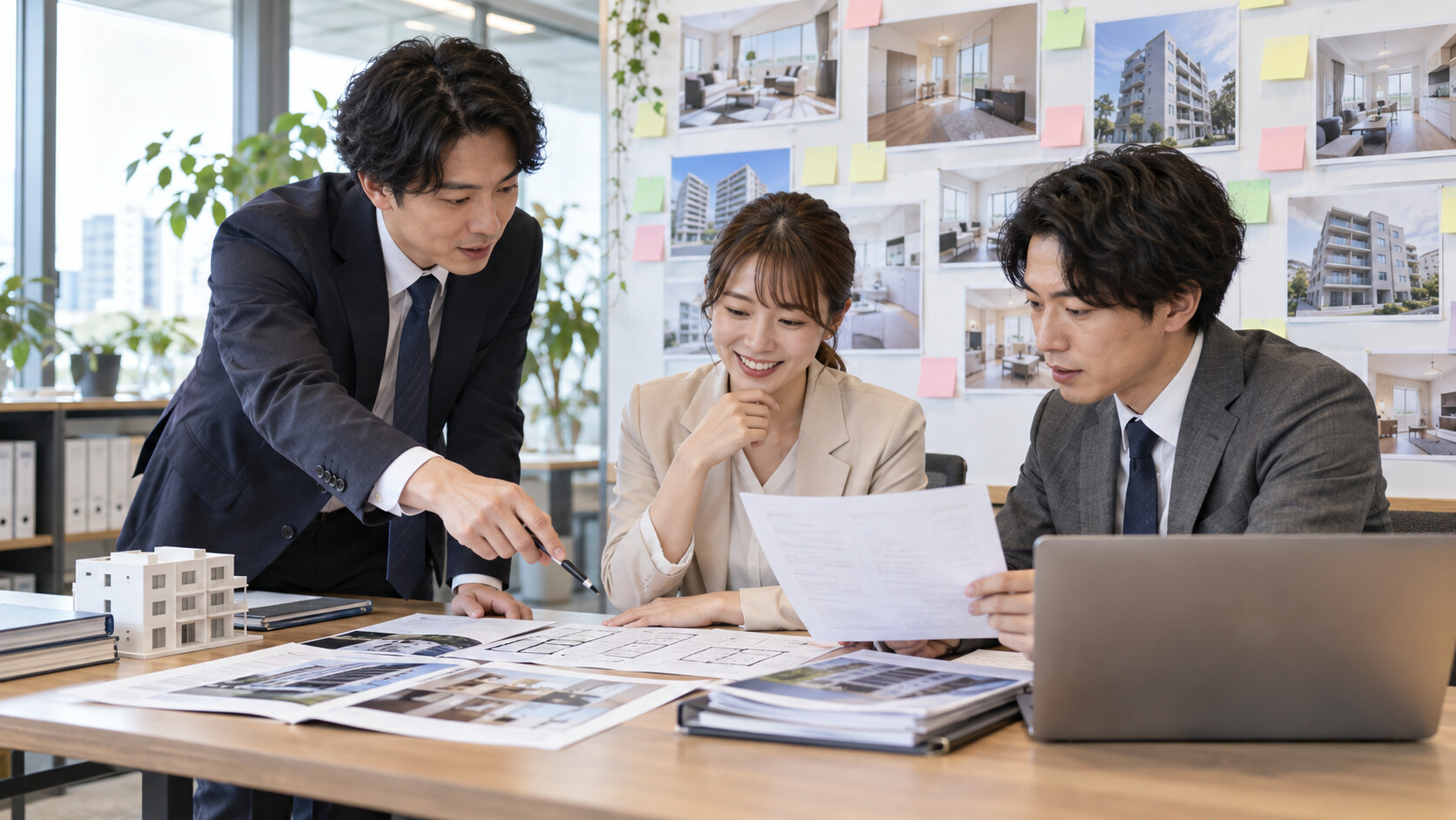 不動産の仕事内容や応募先の特徴を比較するチーム