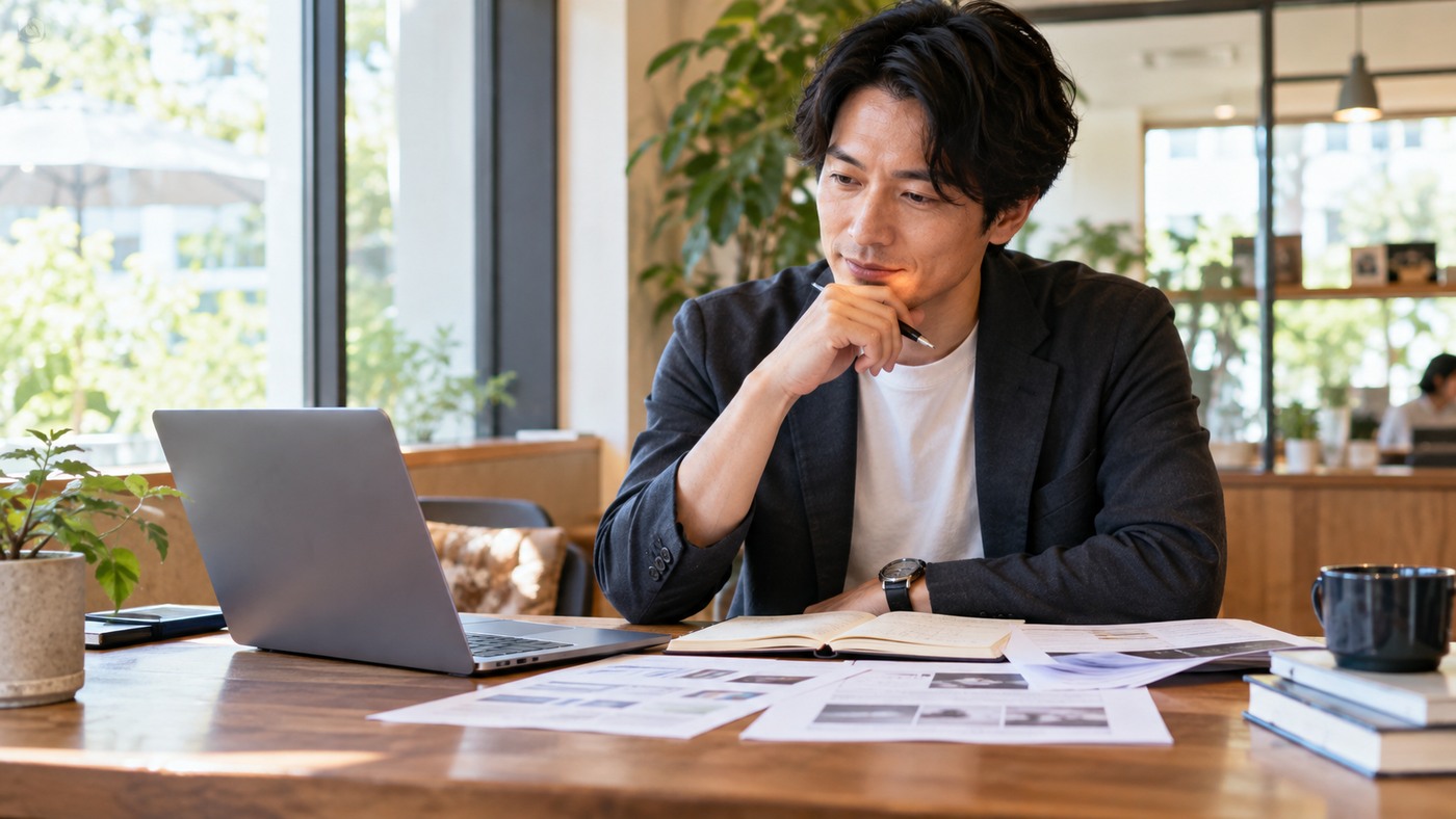 社内異動と社外の求人を比較する会社員