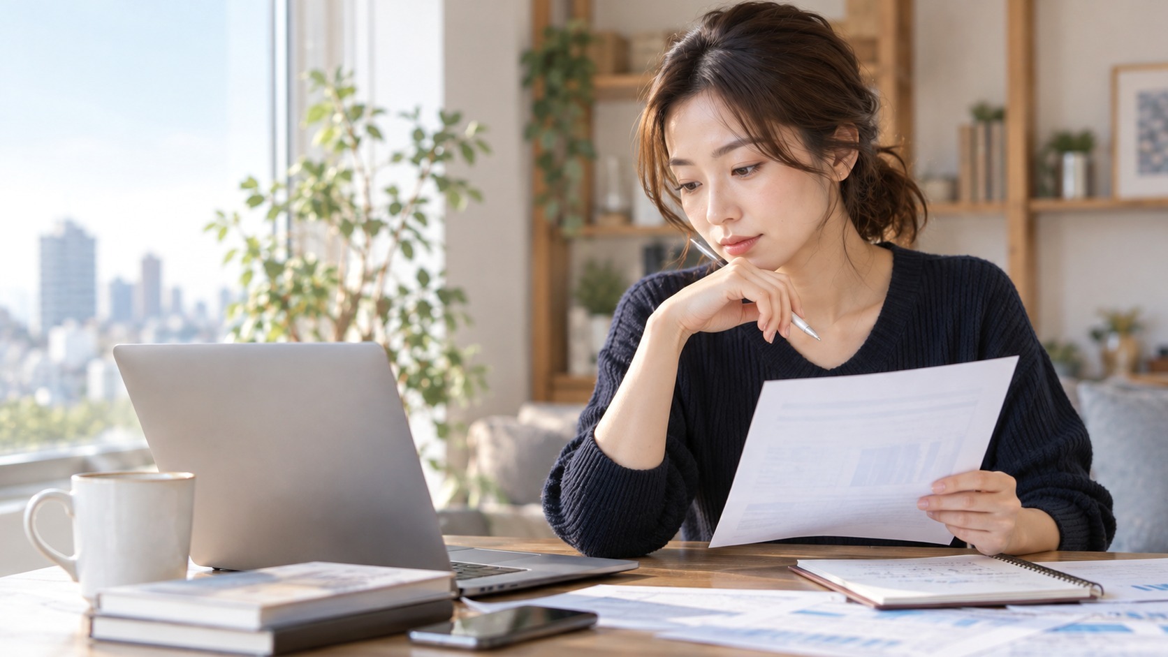 年収と働き方の条件を比較しながら転職を考える女性