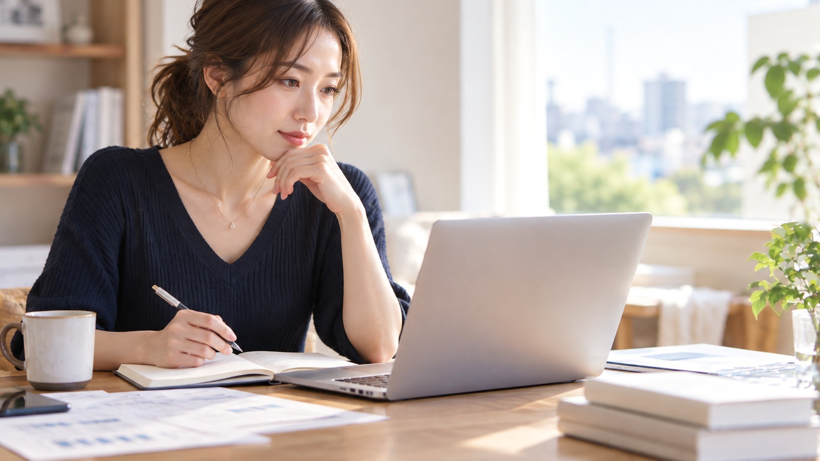 収入だけでなく時間や働き方も含めて条件を整理する女性